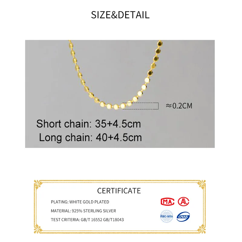 INZATT Real 925 Sterling Silver Bead Chain Choker Necklace For Fashion Women Classic Fine Jewelry Minimalist Geometric Bijoux