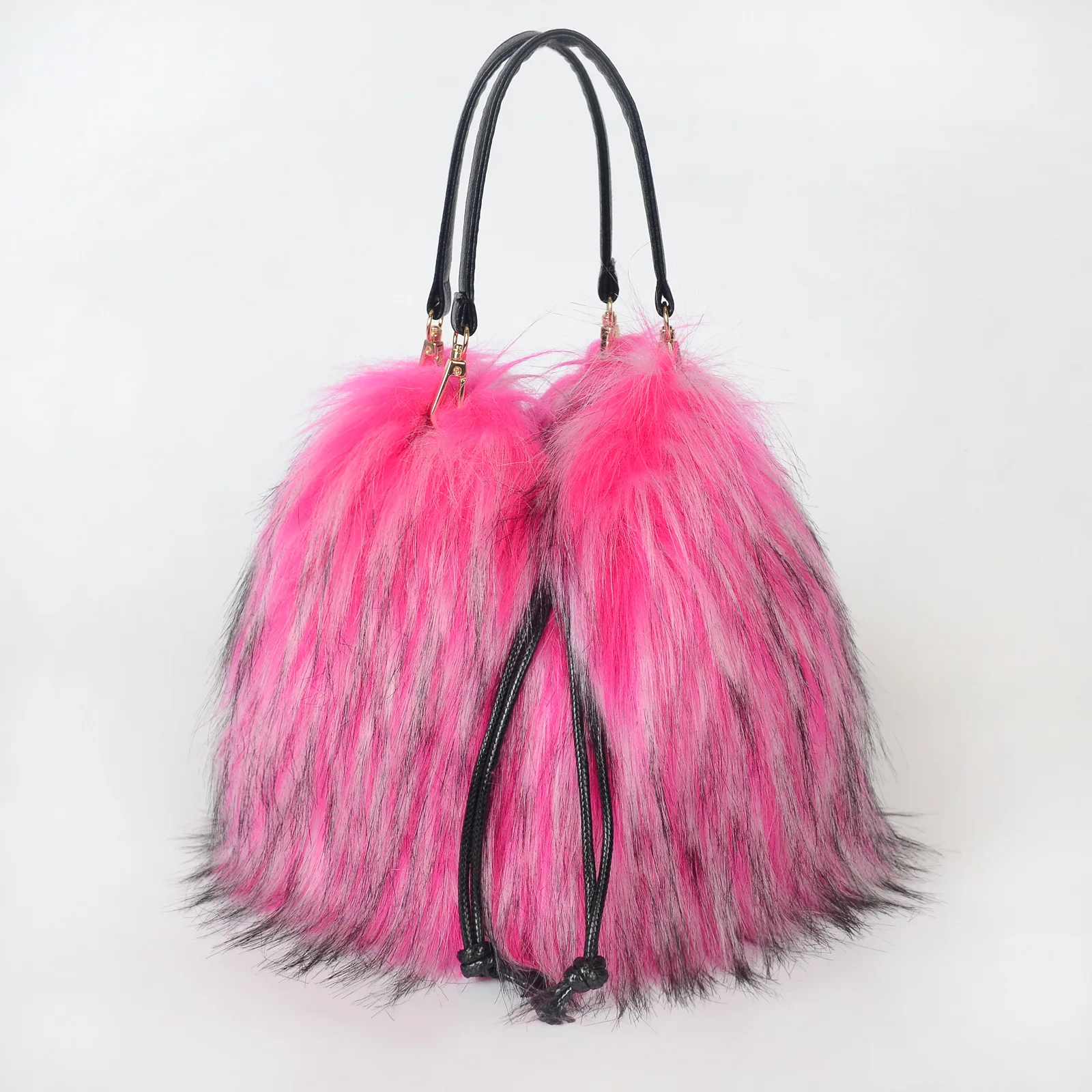 Modische Herbst-Winter Kunstfell-Handtasche Luxuriöse Bucket Bag für Damen Fell-Tragetasche Kunstwaschbärfell Hochwertige Handtasche – Detail 8