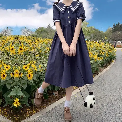 2025 summer Kids Student Dresses Children Clothes Teens Preppy Style sailor bow Uniform Dress Girls Daily Wear 6 9 8 10 12 year