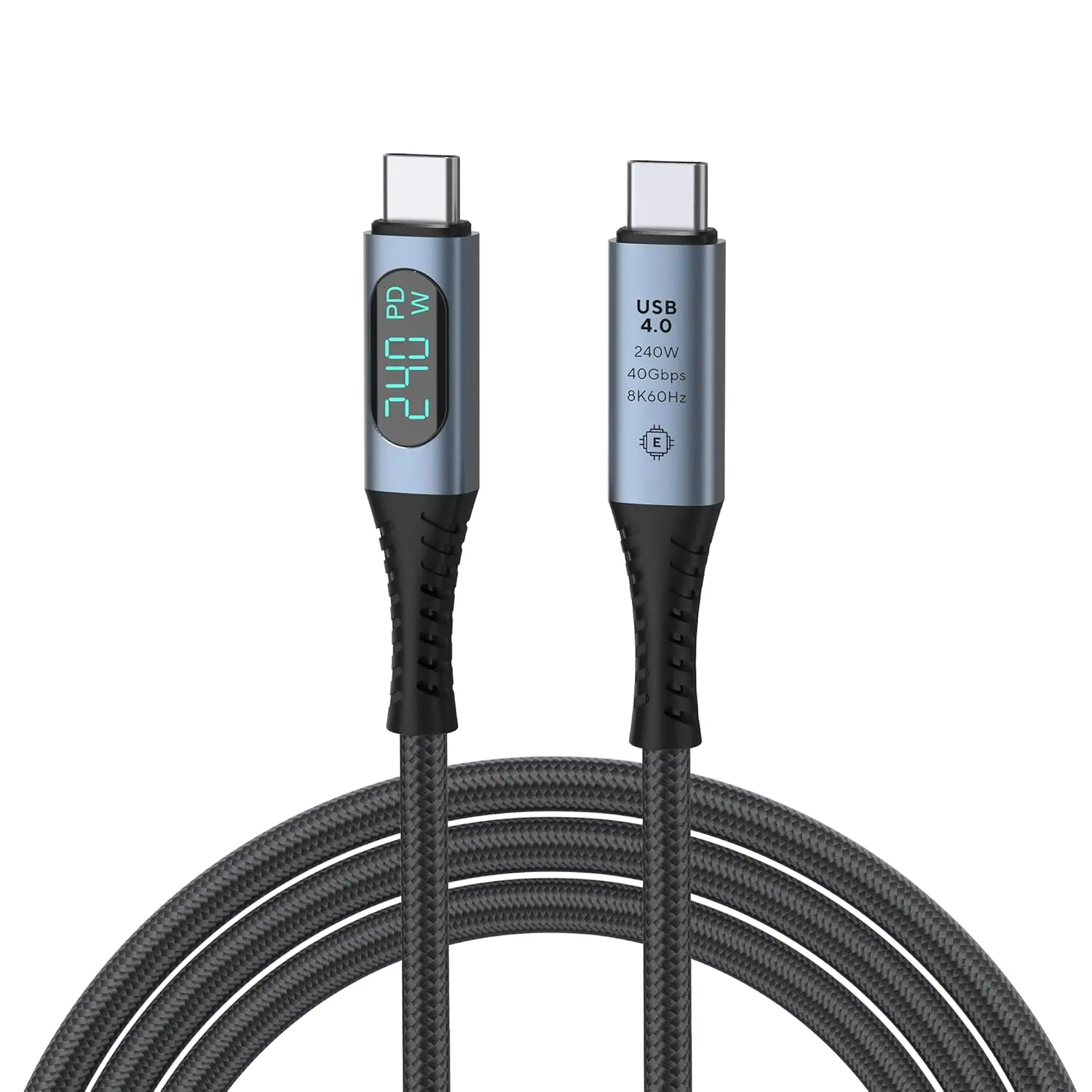 1M Type-C 240W Fast Charging Cable With LED Digital Display 8K@60Hz USB4 40Gbps Data Transfer Braid Cord for Laptop Docking Hub