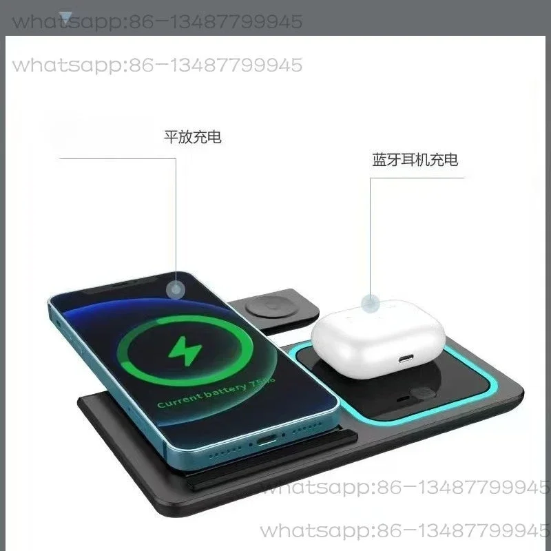 3 in 1 Foldable Magnetic Wireless Charger Stand for Phone Watch Earphones Fast Charging Station