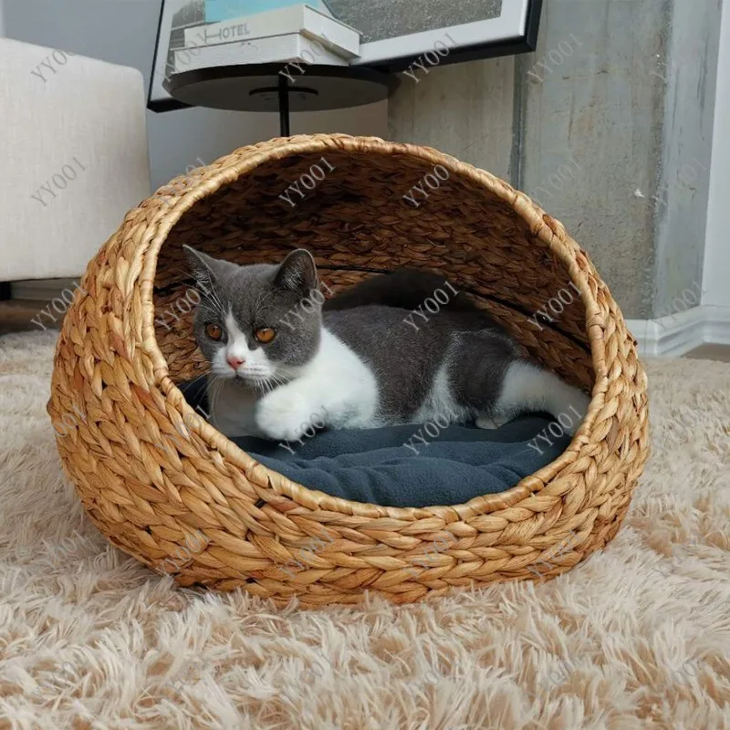 

Handmade Imitation Rattan Pet Bed Warm Comfortable Cat House Detachable Washable Indoor Use