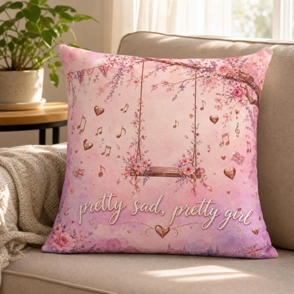 Aesthetic Floral Swing 2D Print Square Stuffed Throw Pillow Filled Decorative Cushion for Couch Bedroom Holiday Gift Decor