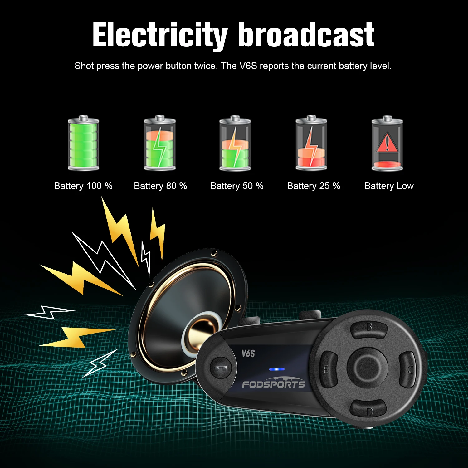 Fodsports V6S Motorcycle Intercom Helmet Bluetooth Headset 6 Riders 1000m Waterproof Wireless Interphone,FM Radio,Share Music