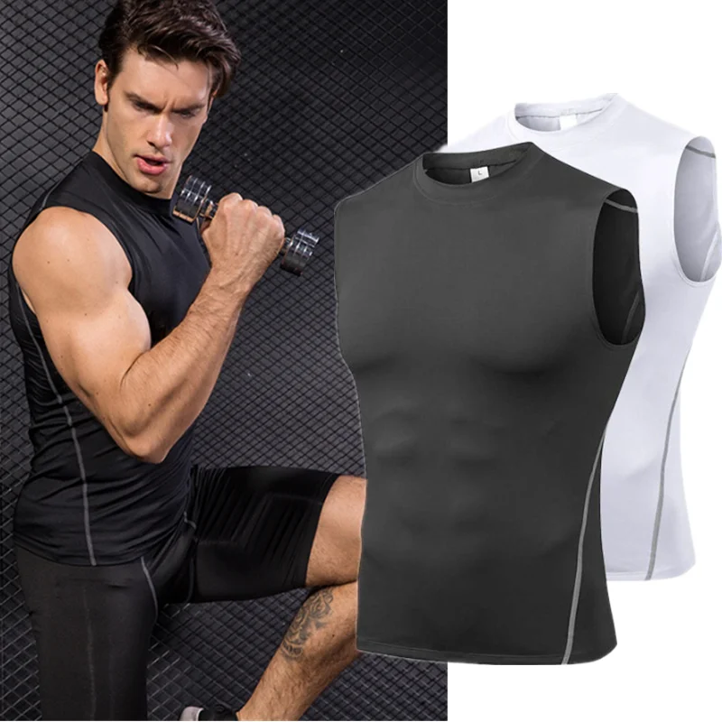 Mens Fitness Gyms Tank Top Sleeveless Tee Male Workout Tops Compression Vest Breathable Solid Lightweight Quick-dry Sports Vest