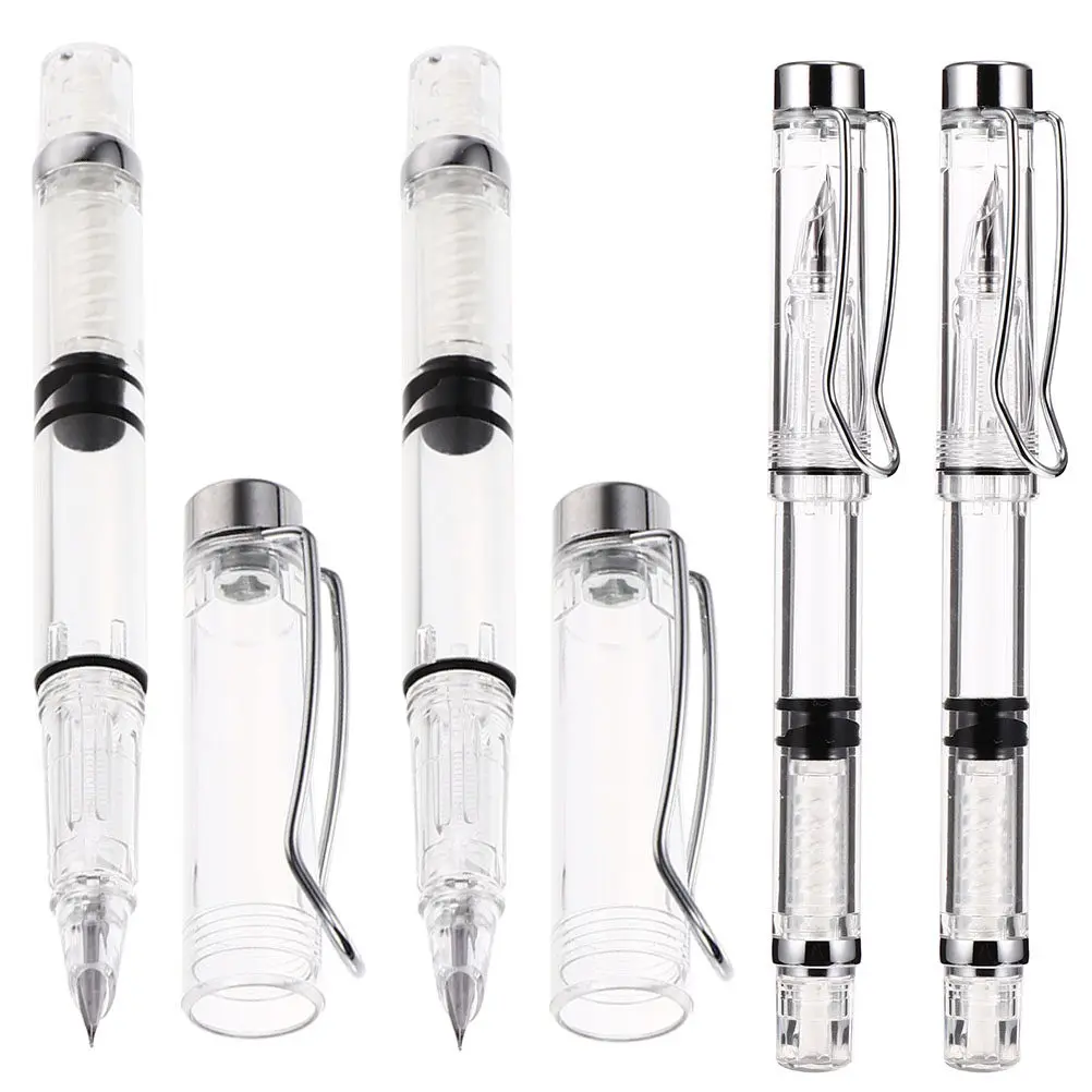 4Pcs Transparent Resin Metal Fountain Pen Comfortable Grip Precision Control Calligraphy Fountain Pen Students Writing Practice