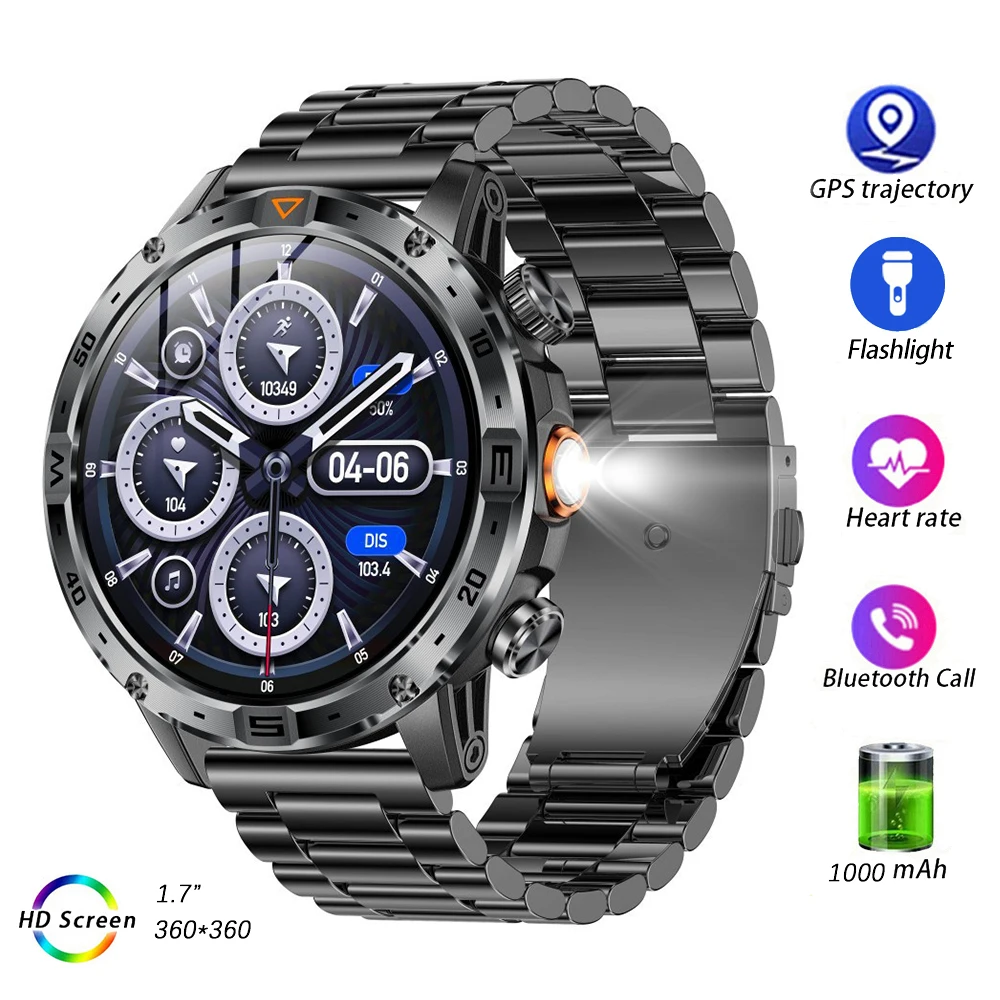 

AK91 Outdoor Smart Watch Men 1000 mAh LED Flashlight Smartwatch Men's Wristwatch Clock Electronic Wrist Watches Fitness Bracelet