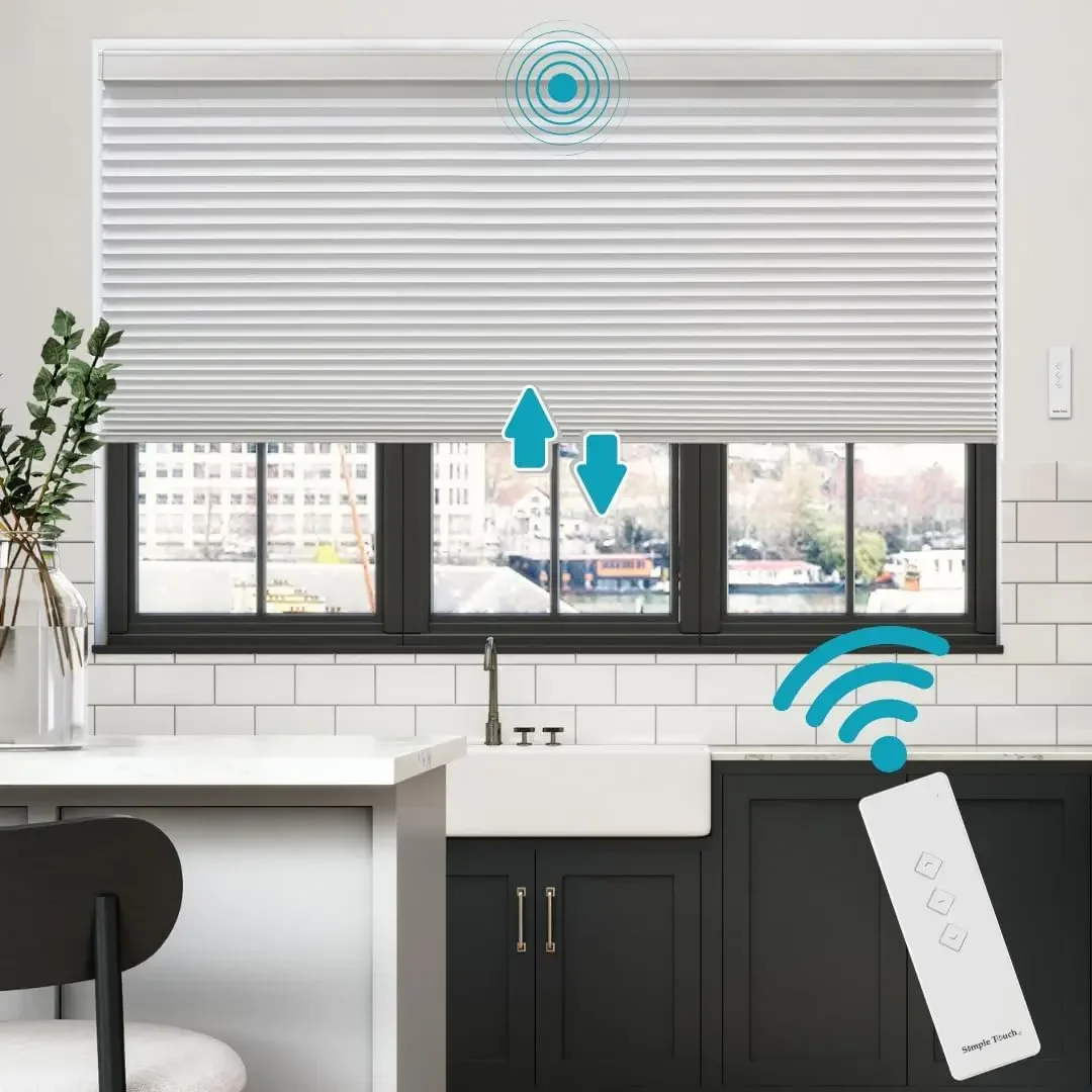 Simply Motorized Cellular Shades with Remote Control, Automatic Electric Cordless Wireless Blinds for Indoor Window, Blackout Bl