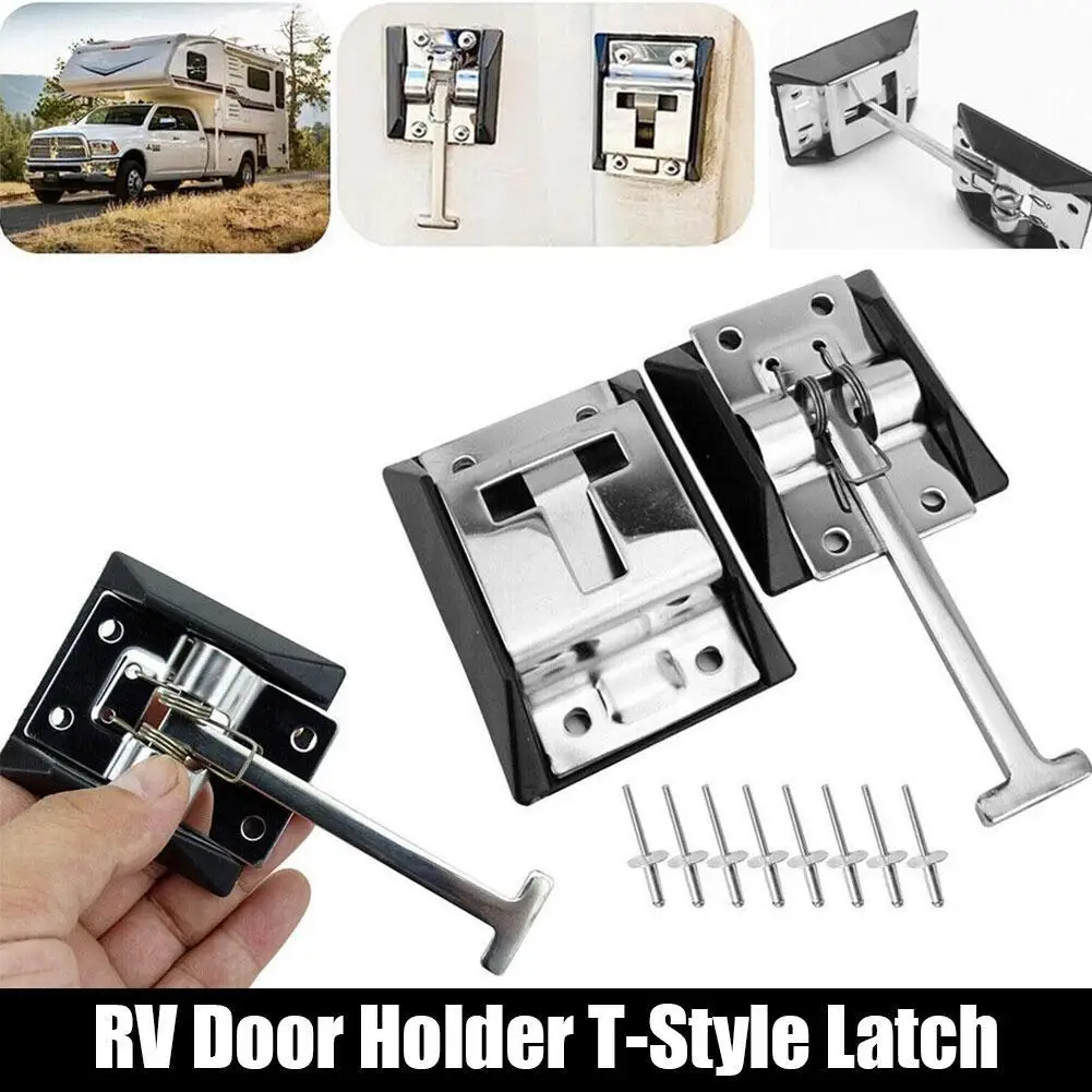 Stainless Steel Hooks Entry Door Catch Latch Accessories T-style Holder Trailer Camping Car RV Door Holder T-Style Latch Camper