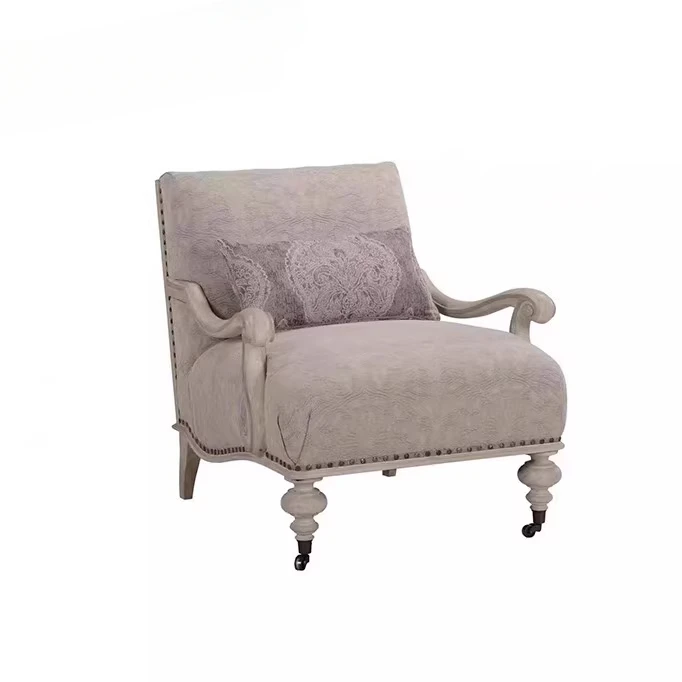 American architectural revival leisure sofa solid wood carving fabric single leisure chair