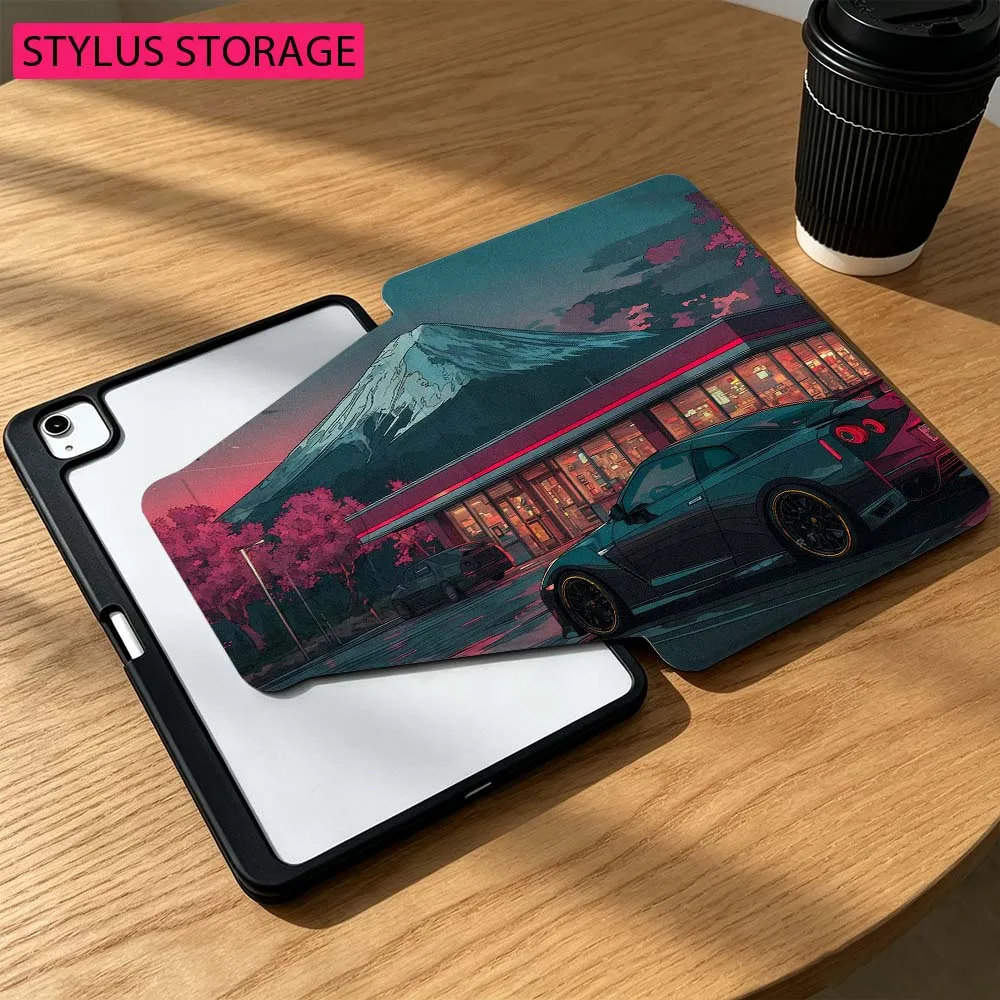 Japan Street Mountain For iPad Mini Pro Air 5 6 7 8 9 gen 11 10.5 8.3 9.7 7.9 10.9 inch 360° Rotation Pen slot Tablet Case