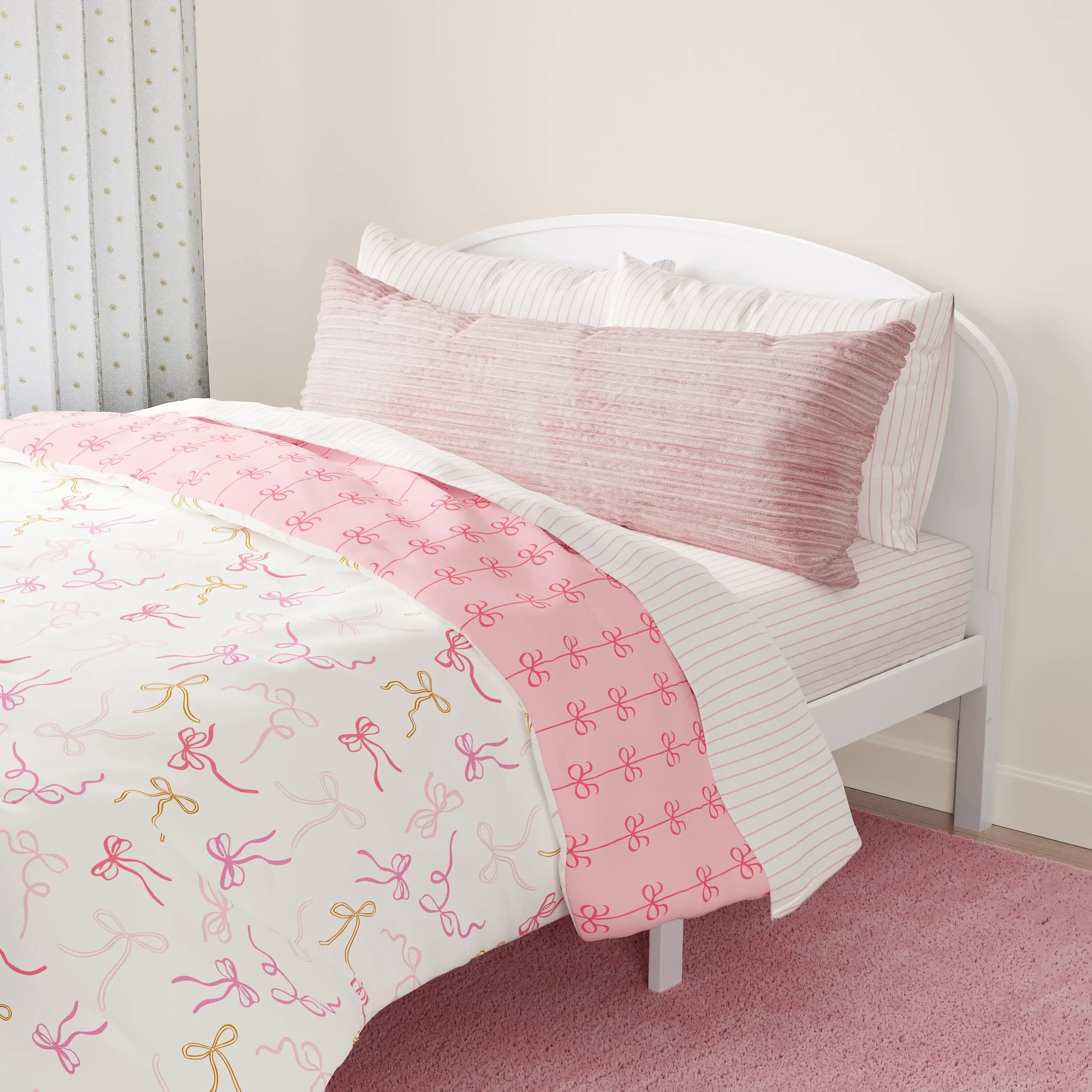 Plush Ribbed Corduroy Body Pillow with Removable Cover, 48 in X 20 in, Light Pink