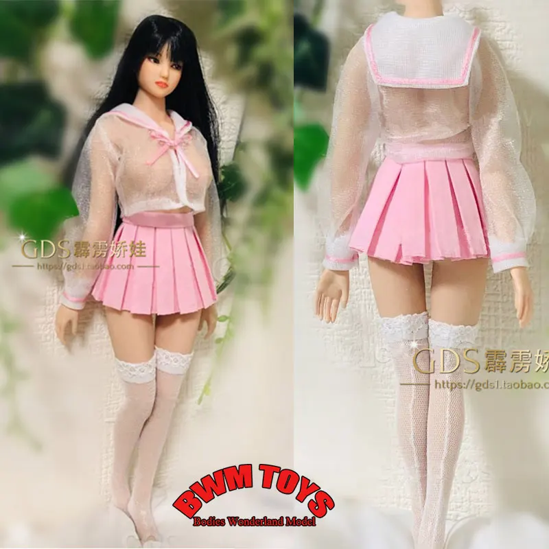 In Stock 1/6 Scale Female Soldier Clear Transparent Short Top Pink Pleated Skirt Model Clothes For 12'' Phicen Action Figure