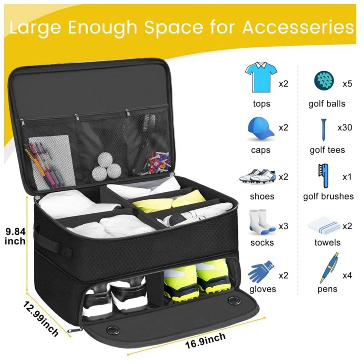 ABME New Golf Trunk Organizer with Shoe Storage, Multi-Compartment Car Storage Box Golf Accessories