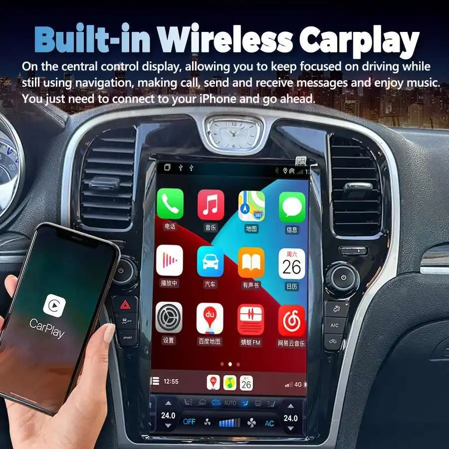 13.6inch Android QledScreen Carplay Radio For Chrysler 300c 2013-2019 Car Multimedia Video Player GPS Navigation Stereo HeadUnit