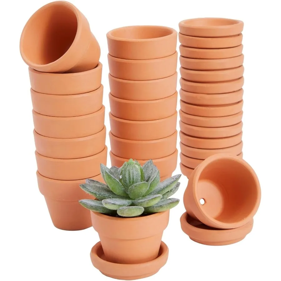 

Miniature Clay Pots with Saucers Drainage Holes 1.9 x 2 x 1.7 inches 16Pack Rustic Terracotta Succulent Planters Tiny Terracott