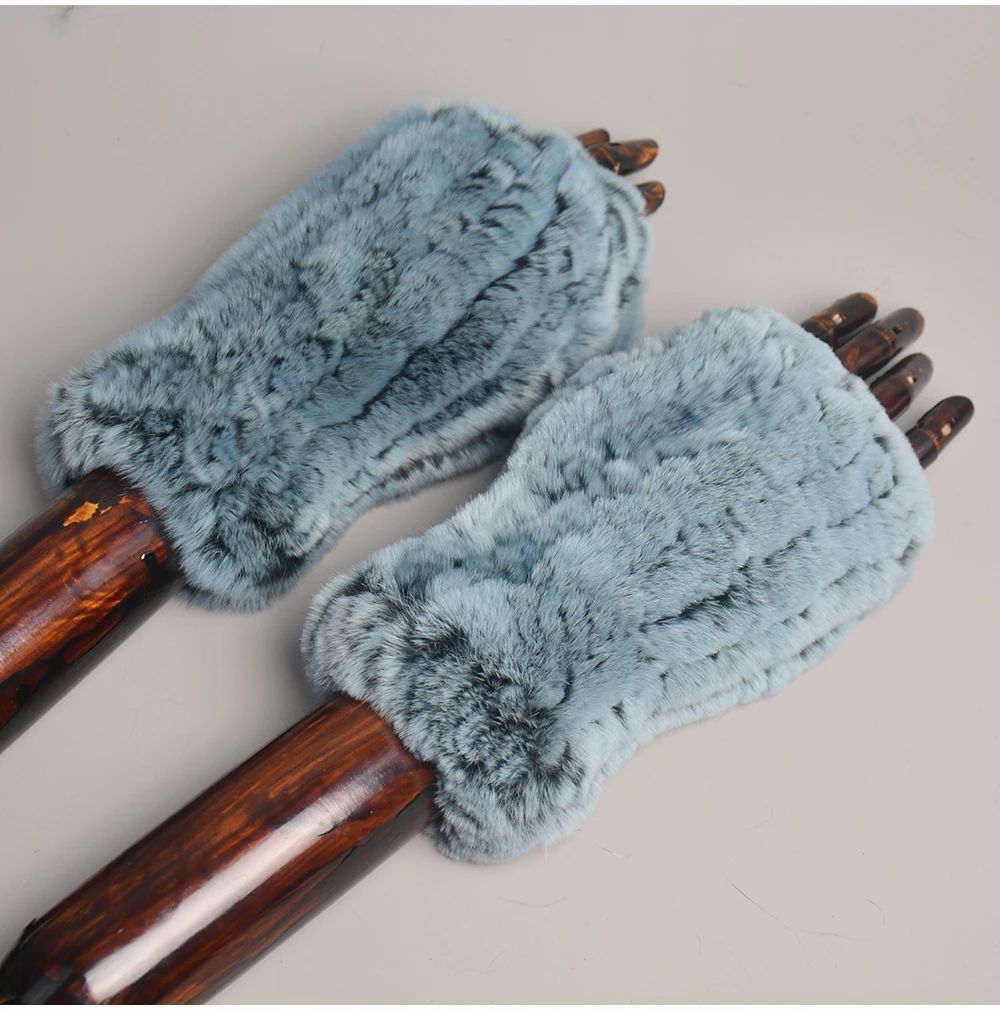 Lady Winter 100% Natural Real Rex Rabbit Fur Glove Women Soft Rex Rabbit Fur Glove Foashion Warm Knitted Genuine Fur Gloves