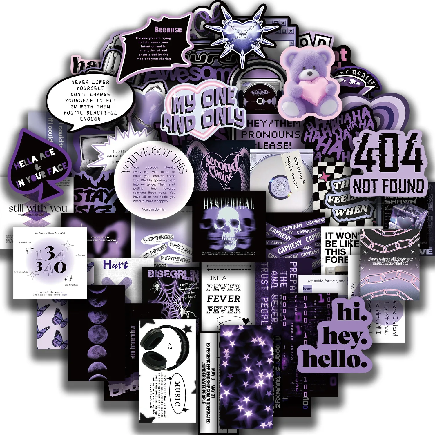 60pcs Black Purple INS Style Cartoon Graffiti Stickers DIY Phone Guitar Laptop Notebook Suitcase Cup Waterproof Sticker Kids Toy