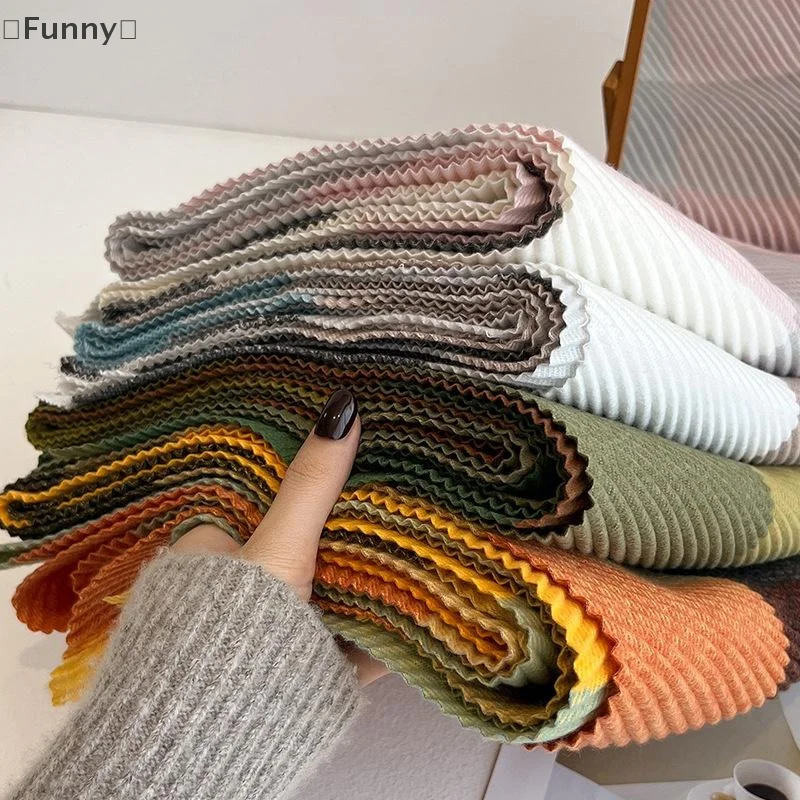 

뷰Funnyezione Весна Зима Новый драпированный разноцветный шарф с цветными блоками Негабаритная теплая и солнцезащитная шаль Модный универсальный шарф