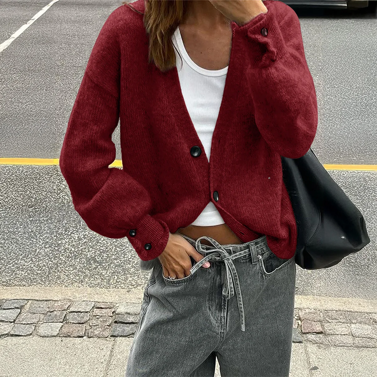 

DSMTRC Loose Elegant Ribbed Long Sleeve Coat Tops Solid Female Knitwear Cardigan Casual Autumn Knit Sweater Cardigan For Women