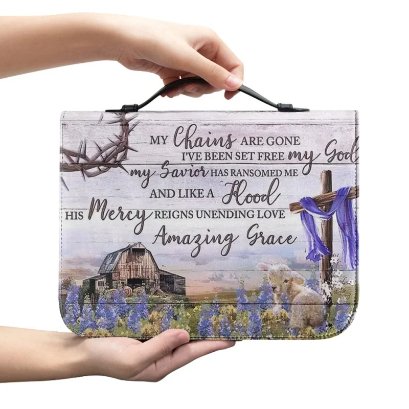 Funda de cuero con cremallera para mujer, bolso de mano con asa, exquisito bolso de la Biblia con bolsillos, libro de estudio personalizado, bolso de almacenamiento sagrado