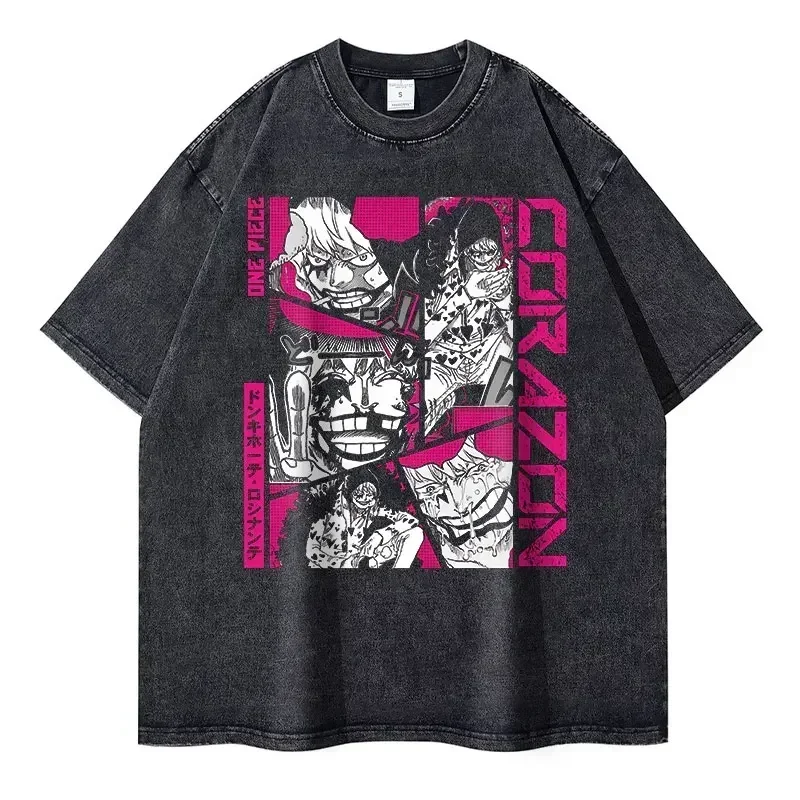 Футболки Roronoa Zoro: винтажные, с эффектом потертости, аниме One Piece, уличная одежда, оверсайз, L-Luffy, манга-топы, 100% хлопок