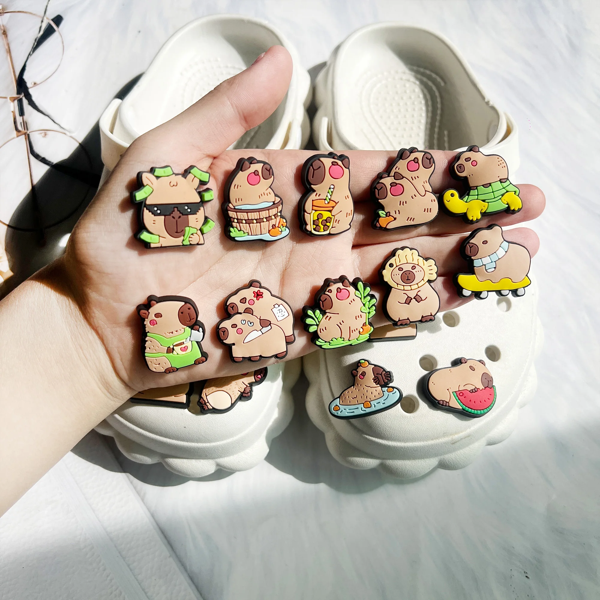 16-100Pcs Cute Capybara Animal Shoe Charms For Slides Sandals, PVC Shoe Decorations Accessories For Christmas Gift Party Favor