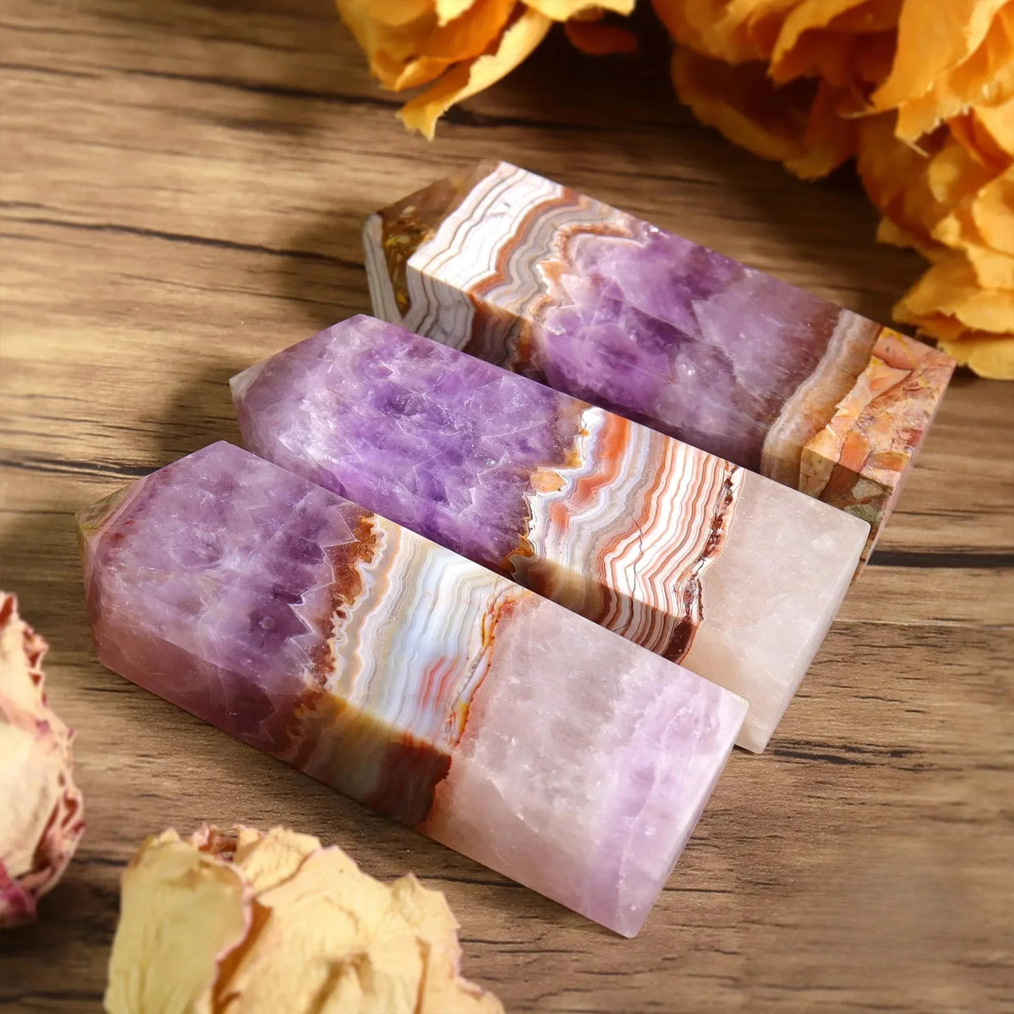 1pc of Mexican Lace Agate Point Tower, a Natural Amethyst Lace Agate Crystal Quartz Obelisk, Perfect for Mineral Specimen