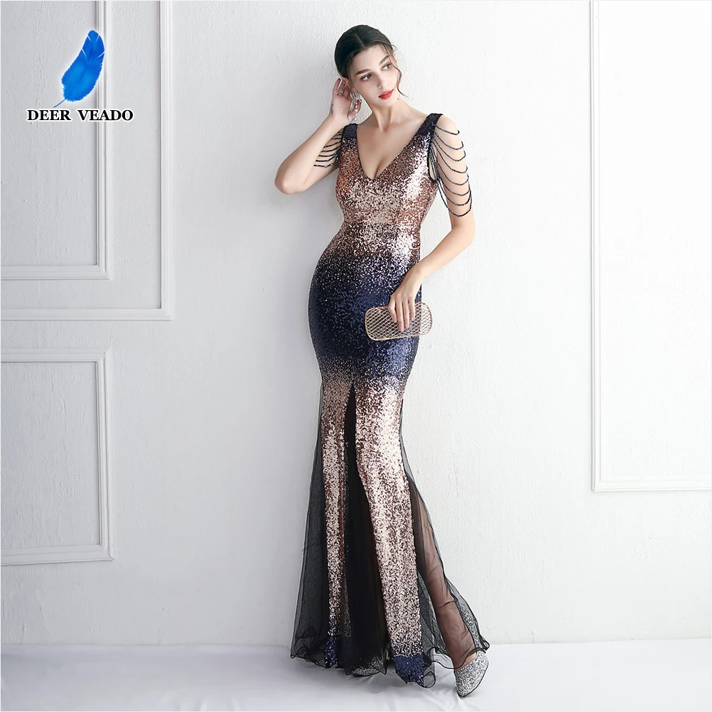 deerveado-sexy-deep-v-neck-mermaid-evening-dress-for-woman-beading-special-occasion-party-dresses-contrast-color-formal-dress