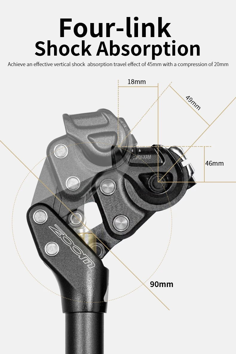 ZOOM 4-Bar Link Suspension Sattelstütze 27,2/30,9/31,6mm 350mm MTB XC Offroad-Fahrrad Stoßdämpfer Vier-Gelenk-Sattelstütze – Detail 3