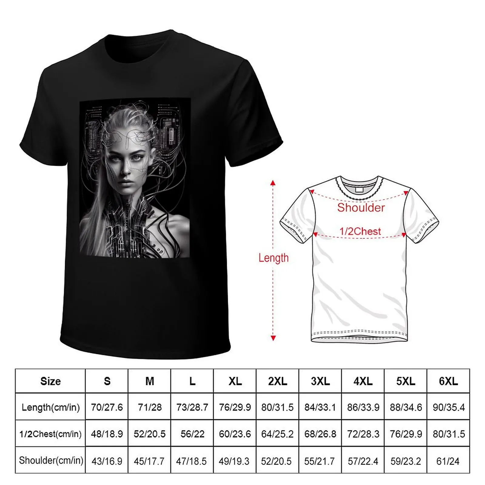 AI Art Cyborg Woman #02 T-Shirt Long Lasting Casual T-Shirt