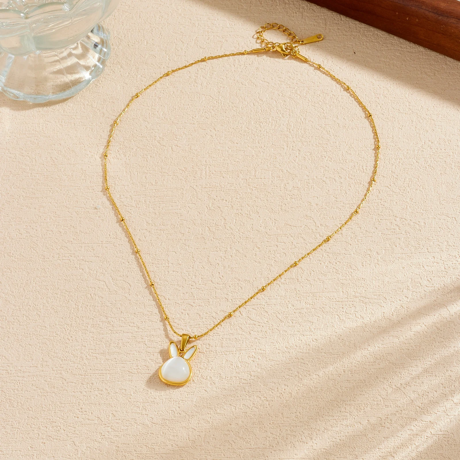LAMENGLY 316L StainlessSteel Dainty Bunny Rabbit Mother-of-Pearl Charm NecklacePopular Cute Jewelry&Perfect Gift for Women