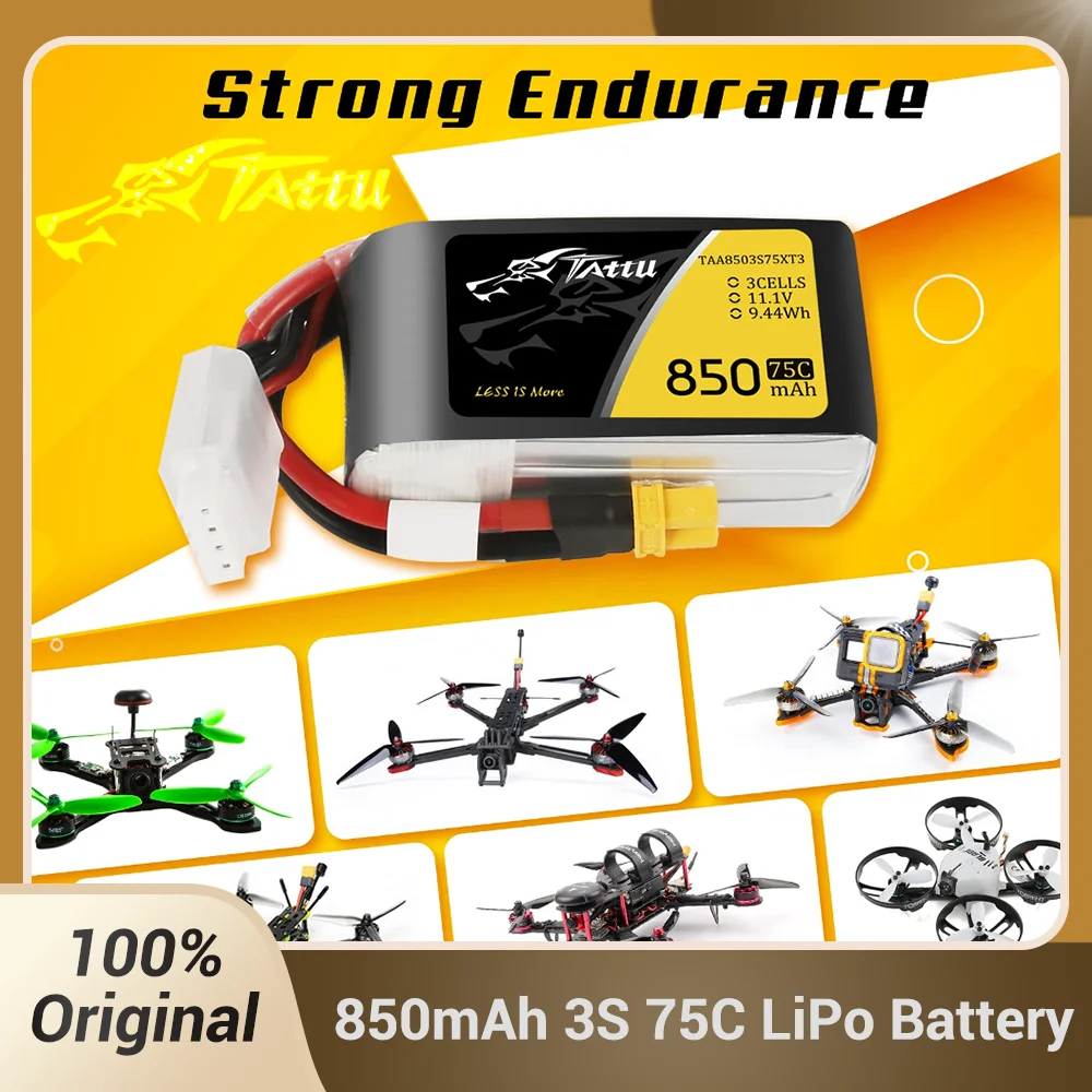TATTU 3S 850 mAh 75C 11,1 V LiPo-Akku für 150 180 Größe Quadcopter FPV Racing Drone mit XT30-Stecker
