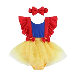 Cute Baby Girl Mesh Romper Summer Ruffle Sleeveless Dress Casual Party Tops + Headband 2pcs Outfit