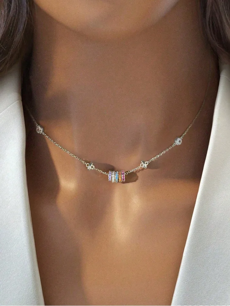 925 Sterling Silver Simplicity Classic  Lucky Rainbow ZirconNecklace For Women Anniversary Party High Quality Fine Jewelry