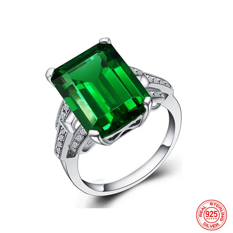 925 Sterling Silver Charm Emerald Rings For Women Fashion Wedding Jewelry