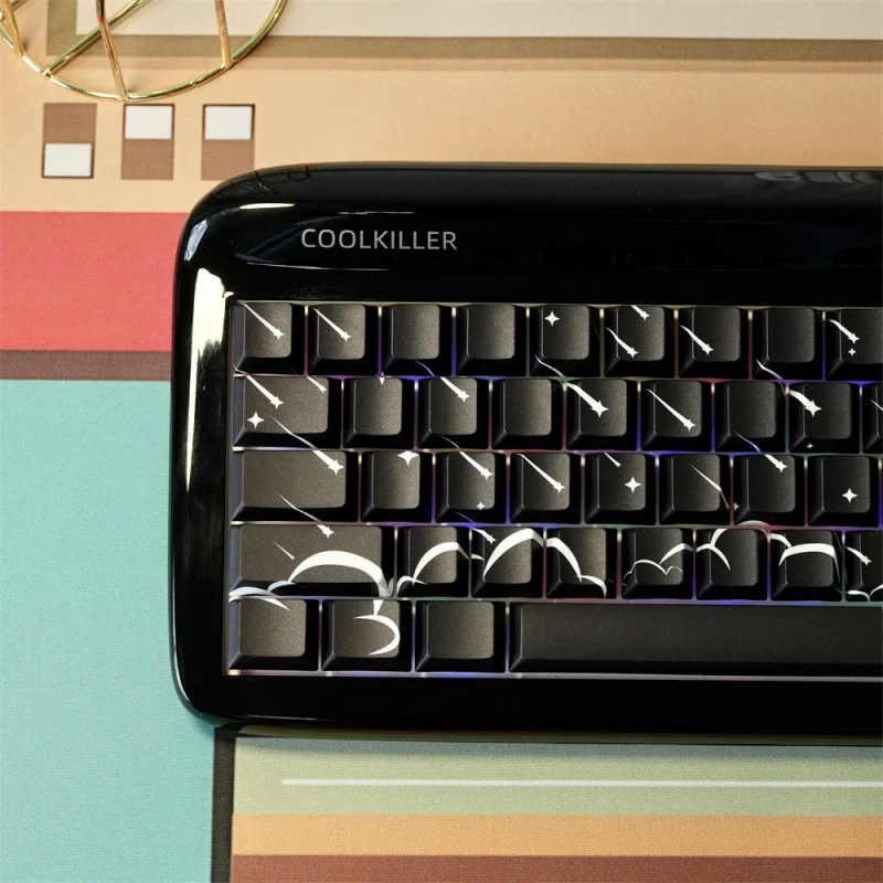 Black Meteor Custom Keycaps Set,137 Keys Cherry Profile Side Print Shine Through Doubleshot PBT Keycaps For Mechanical Keyboard