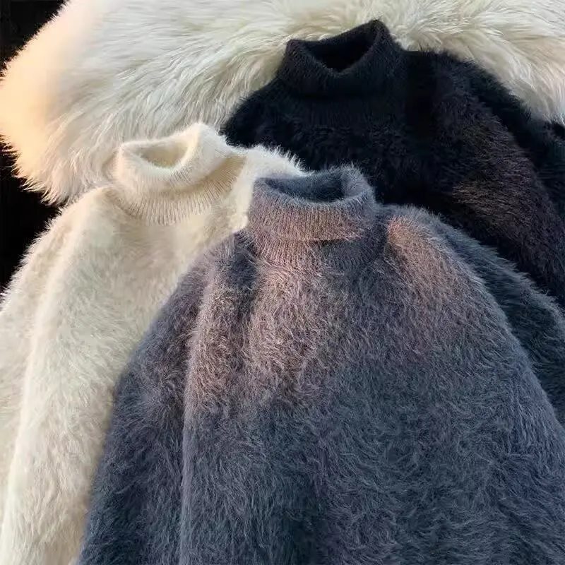 

Loose Fit round Ne Mink Velvet Knitwear for Men Winter Casual Pure Color Vintage Lazy Top Ultra Soft Polyester Fiber