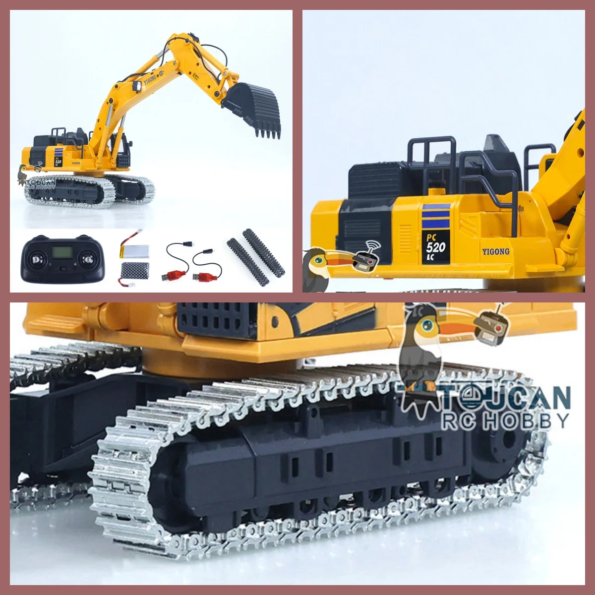 

1/50 RC Digger PC520 Electric Lifting Remote Control Metal Tracks Lights Sound Excavator Engineering Vehicle Small Toy