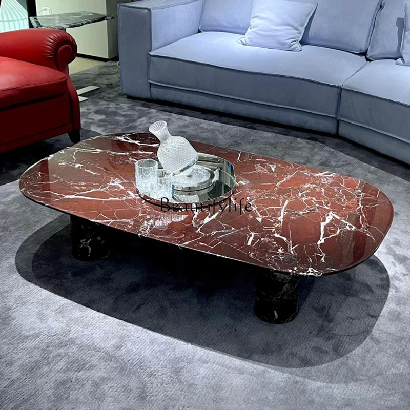 

01 Natural Purple Red Marble Coffee Table Simple Modern Minimalist Living Room Coffee Table