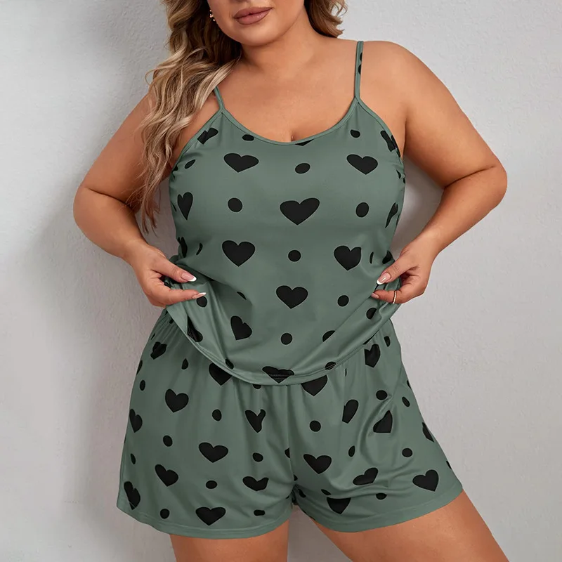 Damen Sommer Milch Seide Pyjama sexy Neck holder Tops Shorts lässig locker bequem zu Hause Anzug Dame übergroße bedruckte Lounge wear