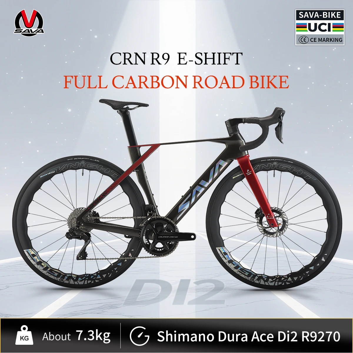 SAVA CRN R9 Full Carbon Fiber Electronic Shift Road Bike Ultra-lightweight 7.3kg Equipped with SHIMANO DURA-ACE 9270 Di2 Kit