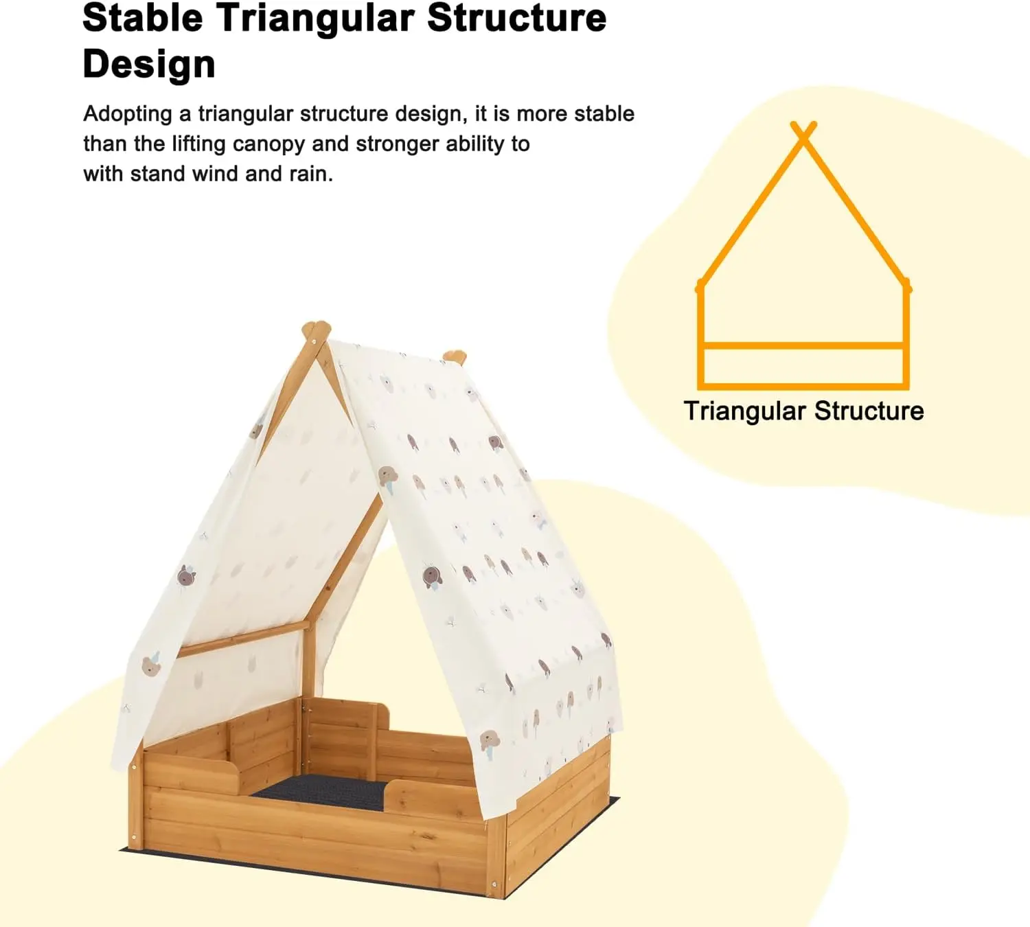 Sandbox triangolare in legno con baldacchino per età compresa tra 3 e 8 anni, scatole di sabbia per giardino nel cortile, fossa di sabbia per Patio da spiaggia all'aperto, I