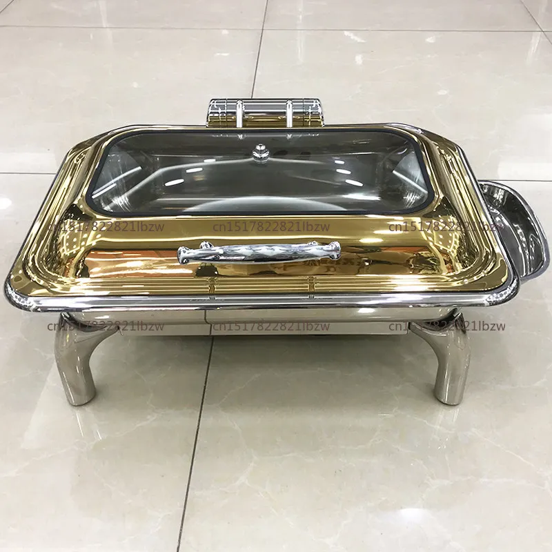 9L luxury electric golden stainless steel hot pot, banquet catering set is suitable for wedding buffet, hotel restaurant