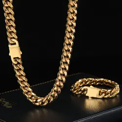 Fashion Hip Hop Jewelry Gold Silver Plated 8mm 10mm 12mm 14mm 16mm Cuban Link Chain Stainless Steel Necklace