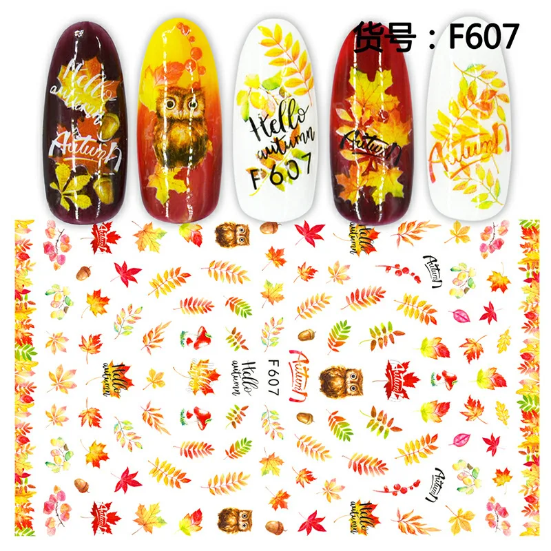 1pcs Gold Yellow Maple Leaf Nail Art Stickers Fall Leaves Water Decals Sliders Foil Autumn Design For Nail Manicure