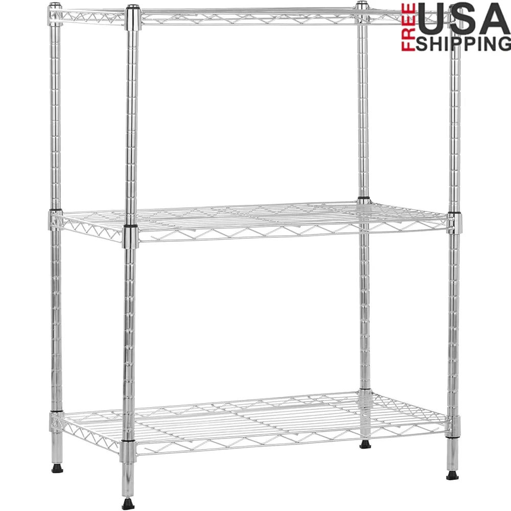 

3-Shelf Adjustable Heavy Duty Steel Wire Rack Storage Organizer Kitchen Garage Easy Assembly 750lb Capacity Multi-Purpose