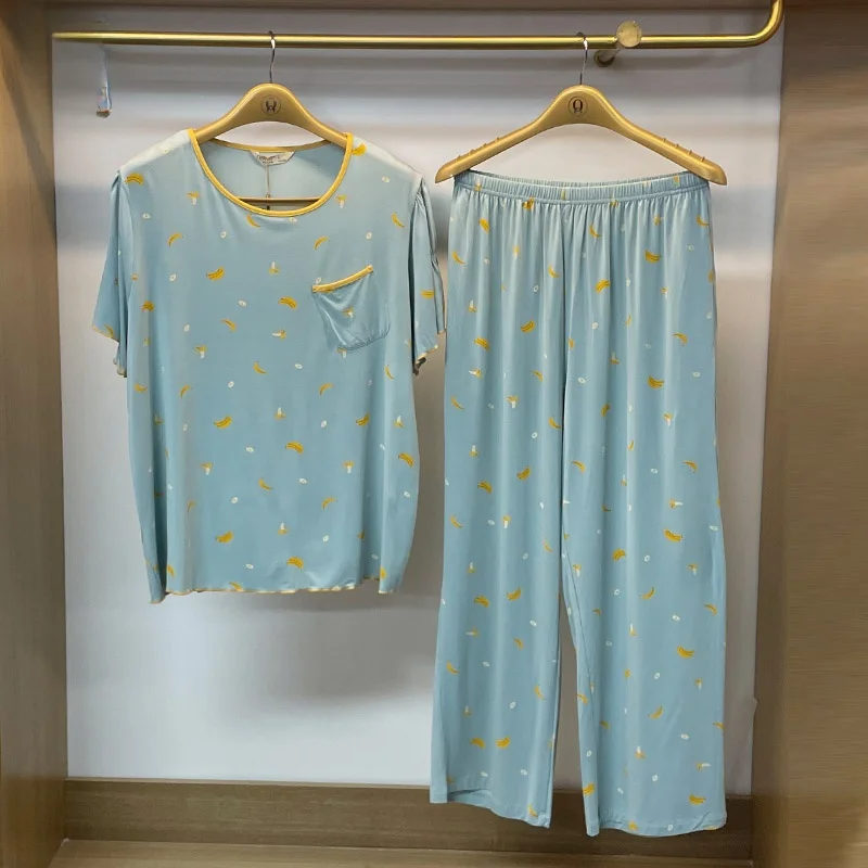 qire-home-clothes-men's-spring-summer-new-modal-thin-short-sleeve-long-pants-floral-print-sleepwear-set-sweet-cute-style