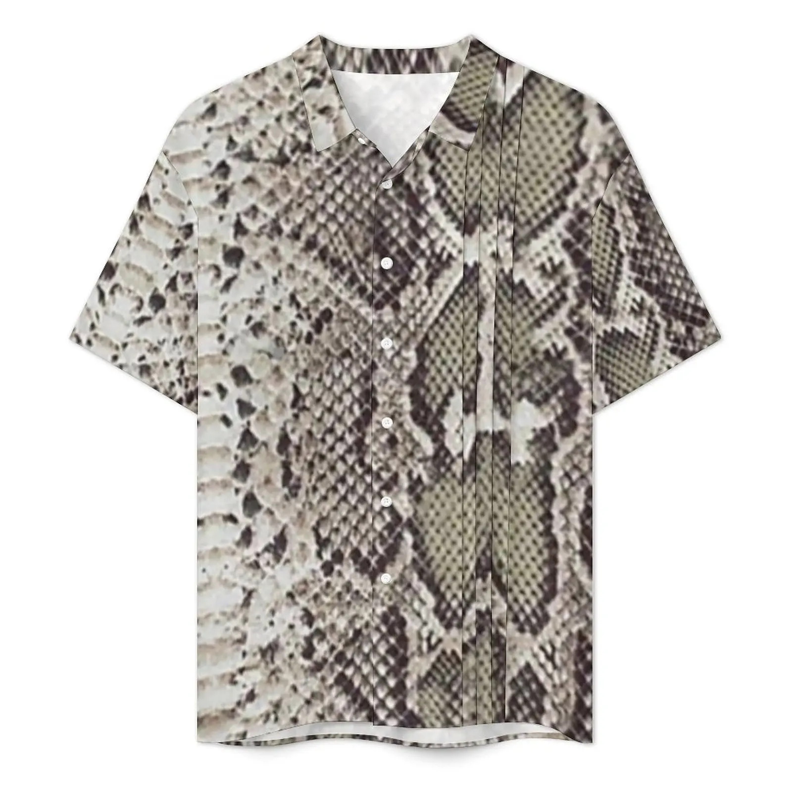 Snakeskin Print Hawaii Shirt For Male Beach Animal Skin Casual Shirts Short Sleeve Street Style Design Cool Oversized Blouses