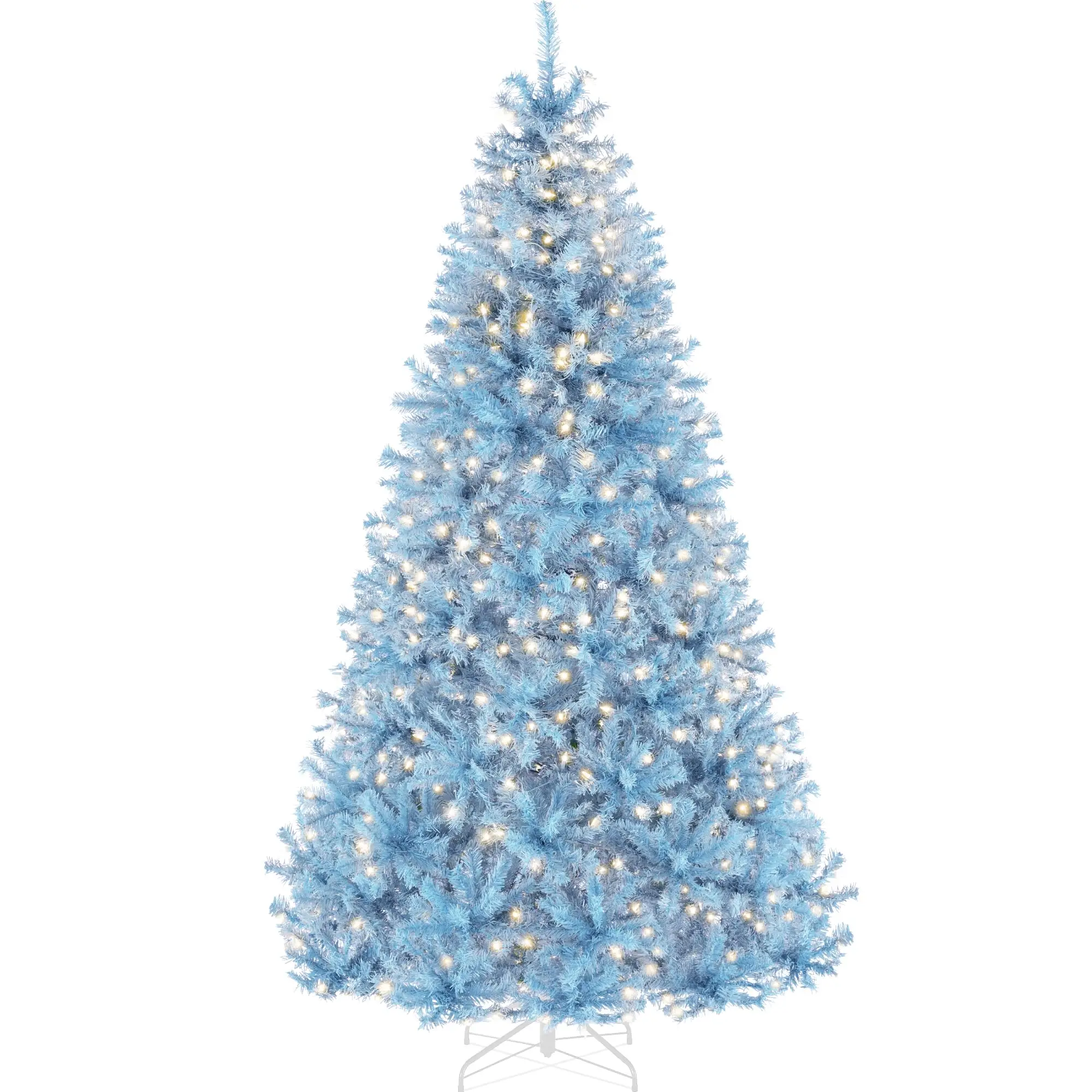 6ft Pre-Lit Baby Blue Christmas Tree, Full Artificial Holiday Decoration w/ 947 Branch Tips, 250 Lights, Foldable Base